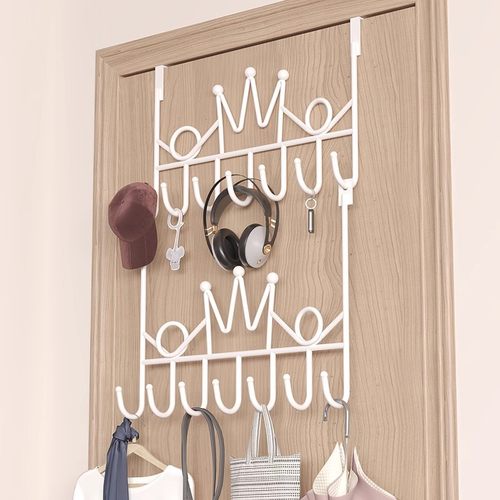 奶油白双层门后挂钩免打孔卧室厨房收纳置物架衣帽钩门上挂衣架子