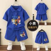 卡通新款 夏装 时髦痞帅儿童夏季 短袖 汪汪队衣服 男童polo衫 短裤 套装