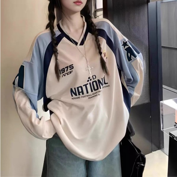 大码300斤时尚拼色潮流卫衣胖MM秋季新款百搭v领小众宽松洋气外套