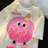 甜美可爱卡通发泡奶杏色短袖 21支210g精梳纯棉夏季 新款 t恤男女