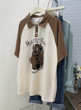 原创220g华夫格重工后包领抖音天猫品质 情侣plot领印花短袖T恤