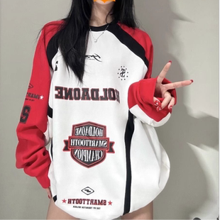 欧美时尚高街风洋气百搭宽松套头卫衣女oversize印花字母长袖上衣