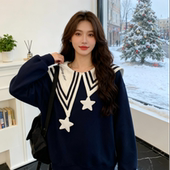 大码 300斤洋气潮流减龄海军领卫衣宽松胖mm显瘦学院风上衣潮加绒