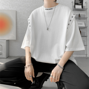 男女宽松休闲t恤潮 韩系设计感绣花短袖 潮牌圆领精梳纯棉夏季 新款