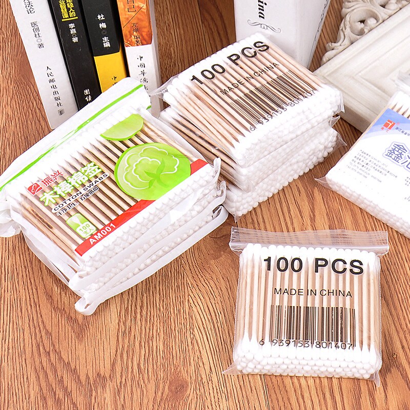 双头木棒卫生棉签棉花棒婴儿成人竹棒棉球卸妆化妆棉签棒100只装