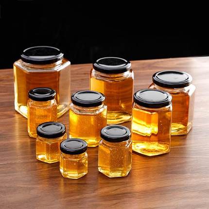 六棱玻璃罐密封食物小带盖空一斤柠檬膏蜂蜜辣椒罐头专用瓶子