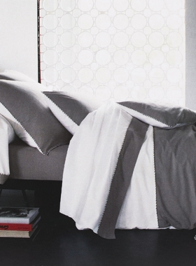 法国进口高端床品四件套BLANC简约吸汗透气密织全棉 白/灰色礼盒