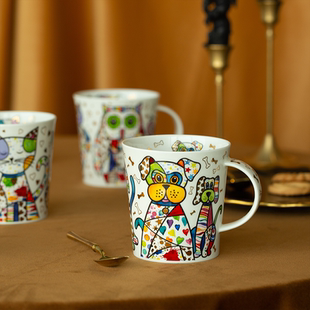 英国进口丹侬Dunoon骨瓷水杯茶杯猫咪狗狗动物马克杯描金咖啡杯