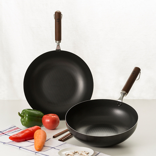 日本进口铁锅吉川乡技燕三条木柄铁制炒锅煤气电磁炉用中式炒锅
