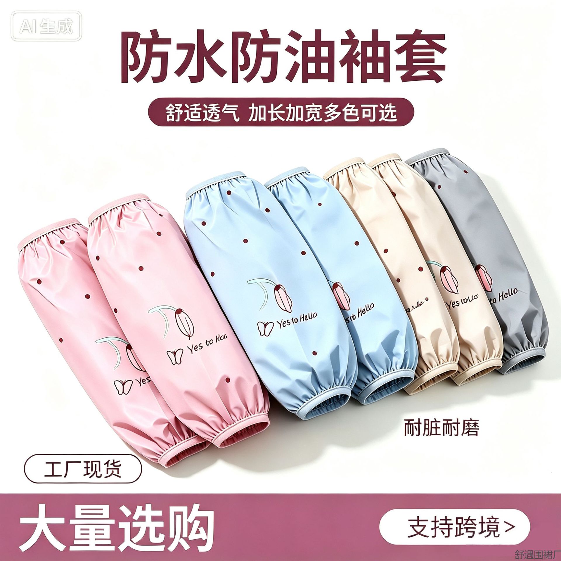 成人防水防油印花袖套加长加宽护围裙套装