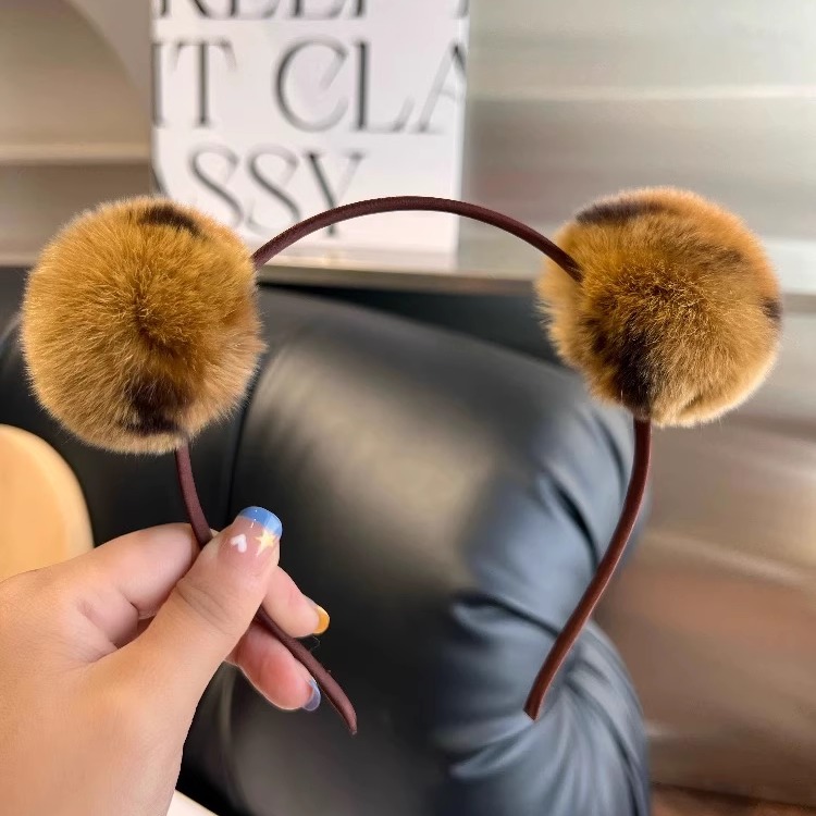 可爱小熊毛绒球头饰少女发卡头箍