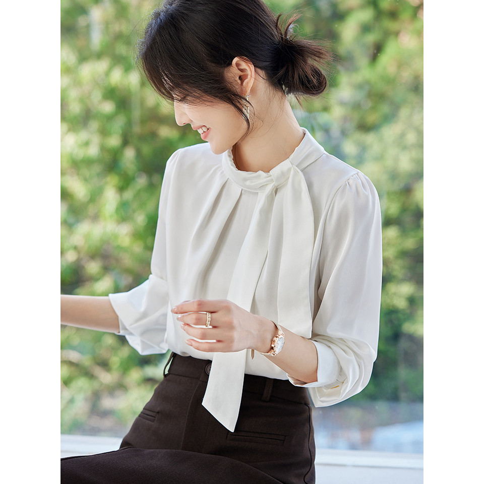 春季新款2026韩版百搭通勤立领系带长袖缎面衬衫女上衣春,女装/女士精品,时尚防晒服,淘宝优惠券,粉丝福利购,淘宝优惠卷