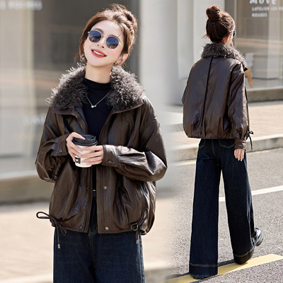 中年妈妈皮衣羽绒服女款