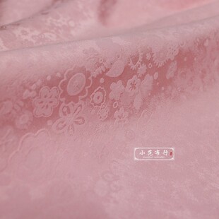 樱粉色花朵立体浮雕提花布料 涤棉弹力连衣裙旗袍新中式服装面料