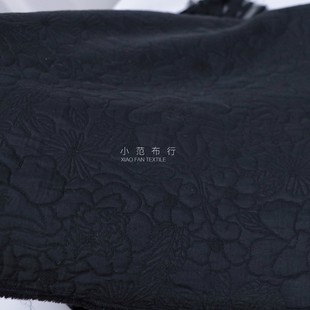 黑色泡泡感牡丹花立体提花布料 春秋袍子帽子西装半裙时装面料