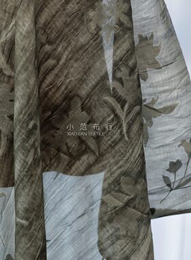 特价青苔绿复古诧寂风炒色肌理筋骨感提花布料 设计师服装面料