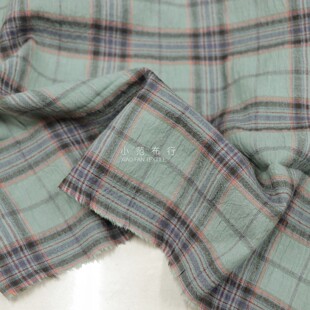 豆绿色春夏全棉色织格子纯棉衬衫微肌理感连衣裙手帕方巾透气面料