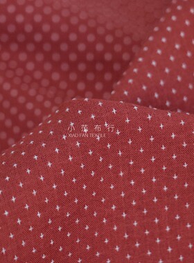 砖红色底白色十字星辰提花涤棉布料春夏衬衫连衣裙宠物服复古面料