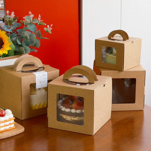 3寸4寸开窗加高牛皮手提蛋糕盒子