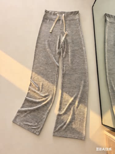 焊腿上新款休闲百搭绒面卫裤松紧腰系带运动阔腿裤女