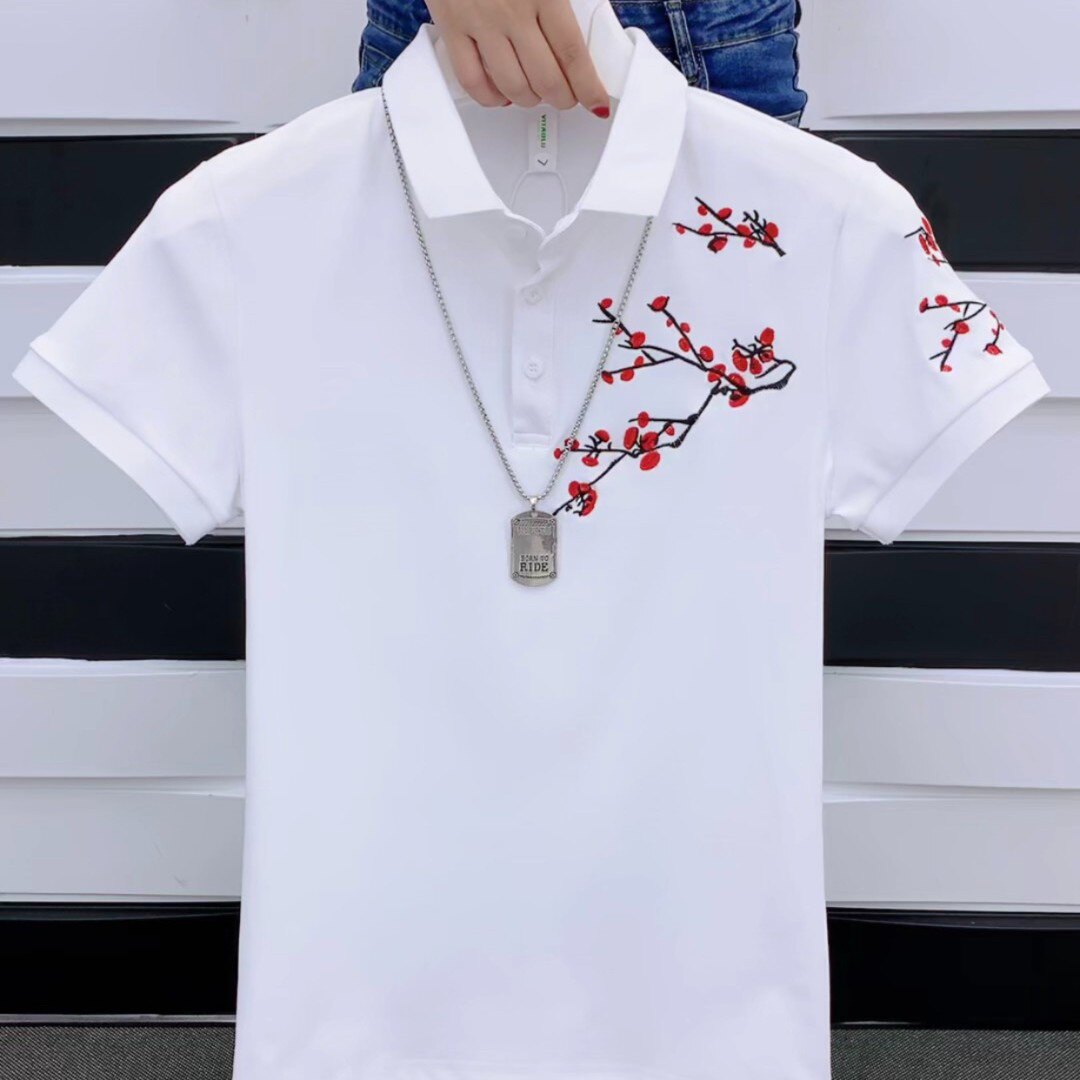 男装夏季新款POLO衫男短袖韩版社会小伙半袖刺绣梅花潮流网红体恤