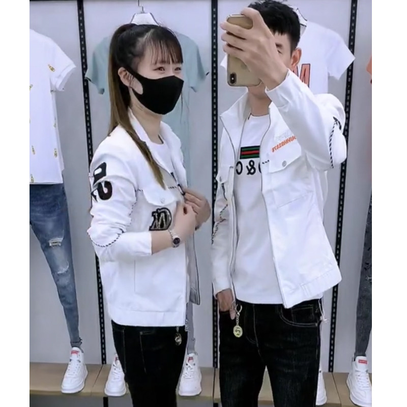 刺绣夹克翻领春秋修身连帽