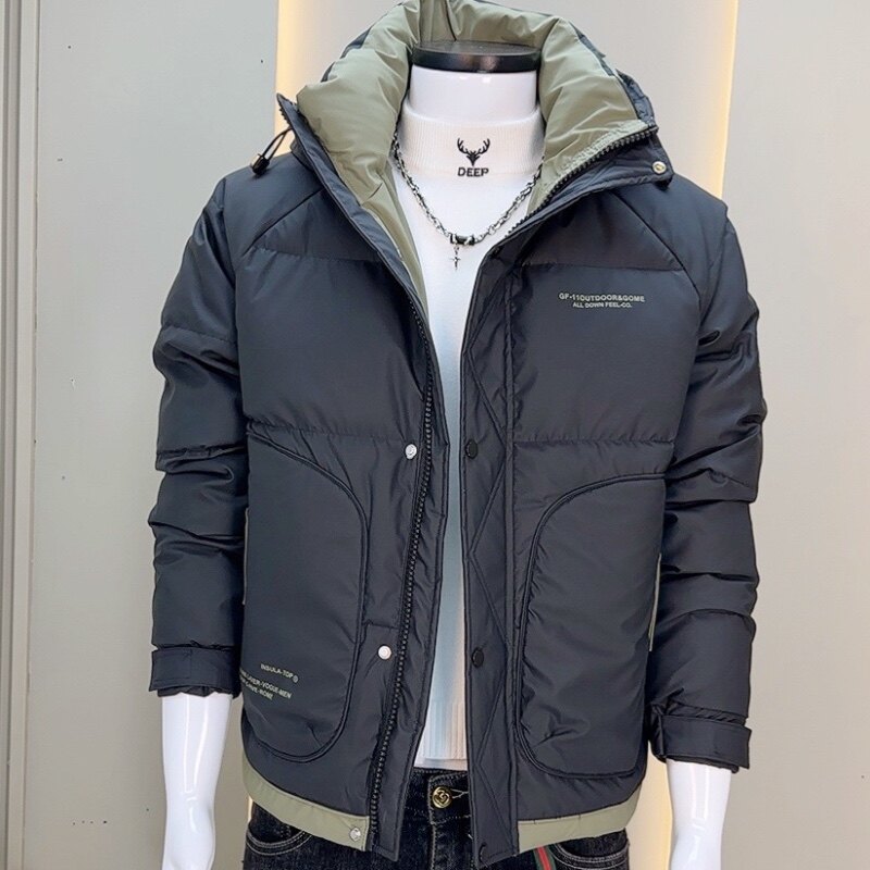 冬季连帽加厚保暖羽绒服男潮流痞帅工装夹克外套鸭绒冬装外套袄子