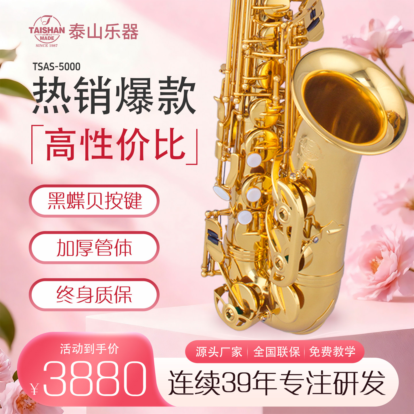 泰山中音萨克斯管乐器风TSAS-5000初学者入门考级演奏萨克斯降e调