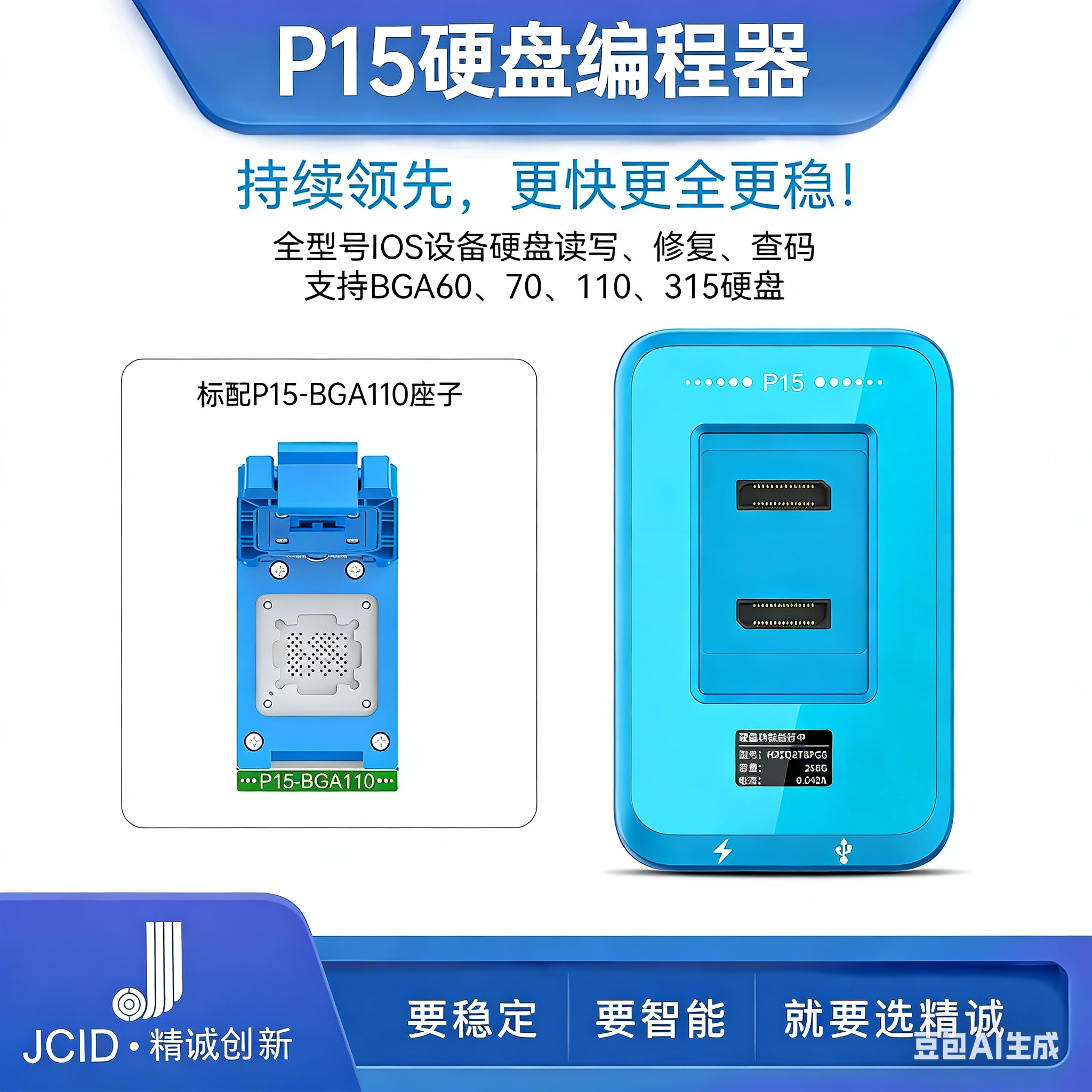 JCID精诚P15硬盘编程器全系列苹果WiFi扩容读写修复查码6-15PMXSM