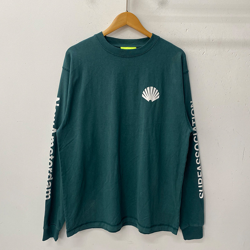 thumbnail for Dutch Surf Trendy Men's Spring/Autumn Washed Cotton Fashion Versatile Logo Print Crew Neck Long-Sleeve T-Shirt