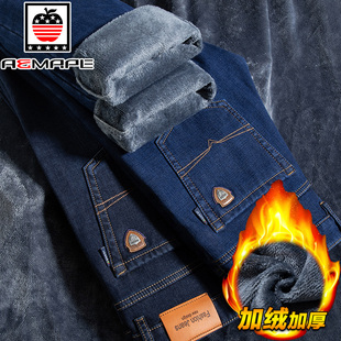 加绒加厚牛仔裤 保暖中老年长裤 男士 休闲冬季 子 直筒宽松款 2023新款