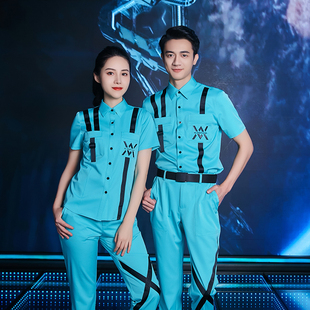 新品夏季酒吧服务员工作服短袖酒店夜总会宽松奶茶店KTV少爷服装