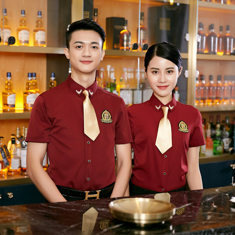 新款西餐厅ktv服务员工作服短袖夏季酒吧少爷制服男女衬衫套装新