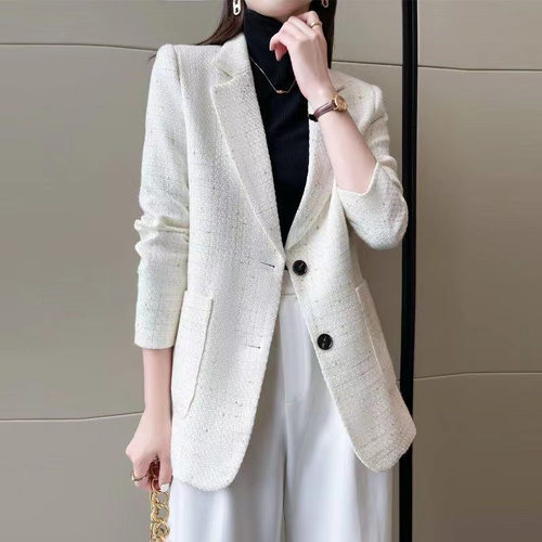 胖mm白色西装外套女2024春秋