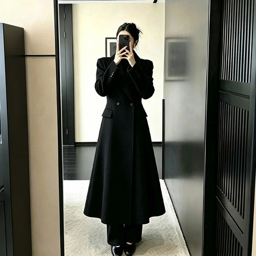 大码胖mm赫本风呢子大衣女装秋冬