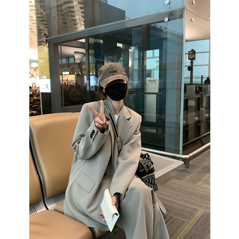 大码女装小西装外套两件套春秋新款胖mm显瘦休闲韩版宽松西服套装