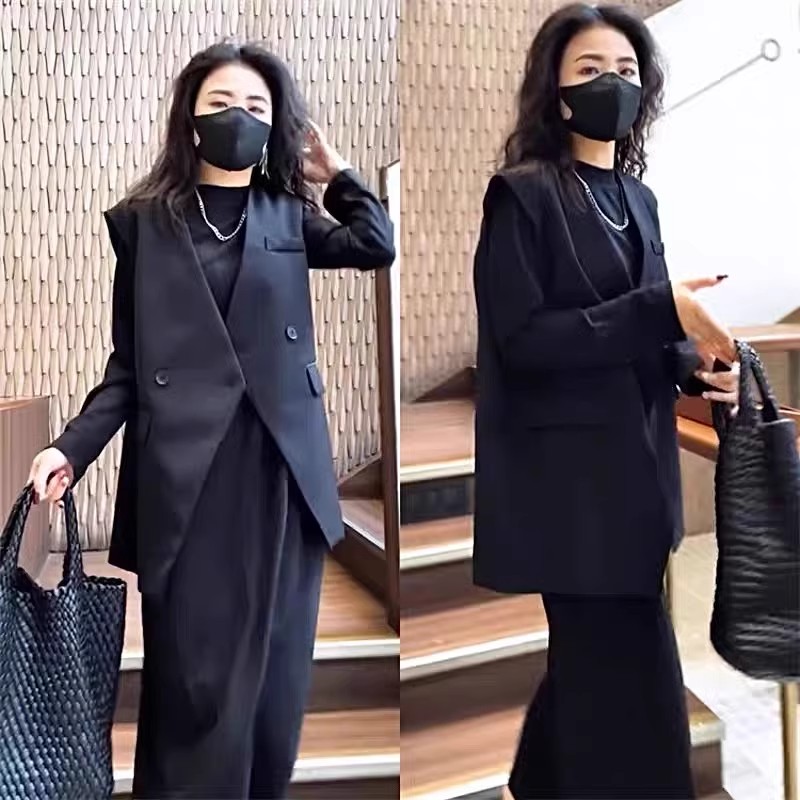 穿搭套装高级感赫本风黑色马甲