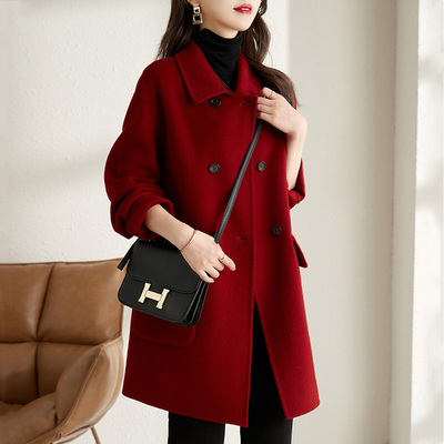 胖mm高级感红色呢子大衣女秋冬
