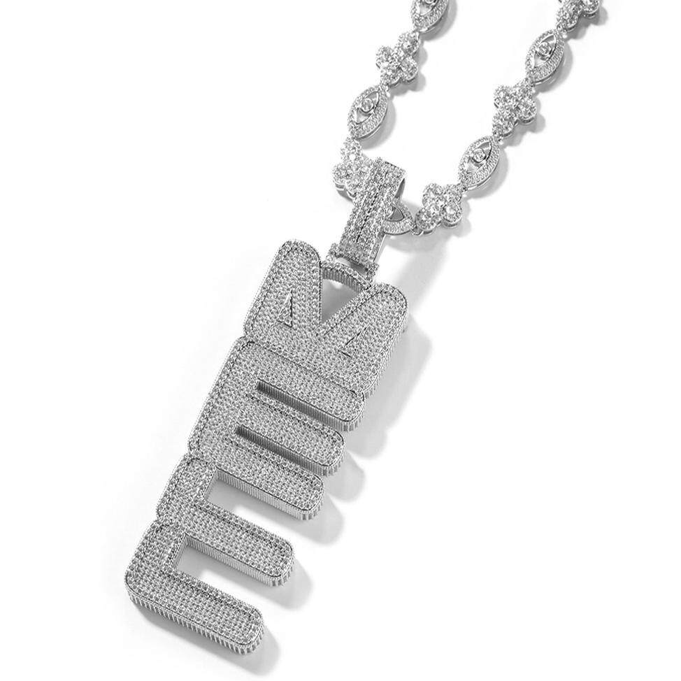 ICE BLING 竖排26个英文字母定制吊坠项链 个性时尚说唱嘻哈吊牌