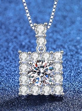 方块冰糖莫桑钻吊坠项链锁骨链