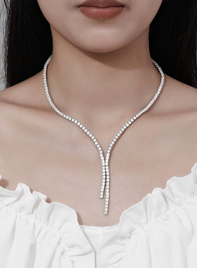 10分钻莫桑钻纯银流苏项链