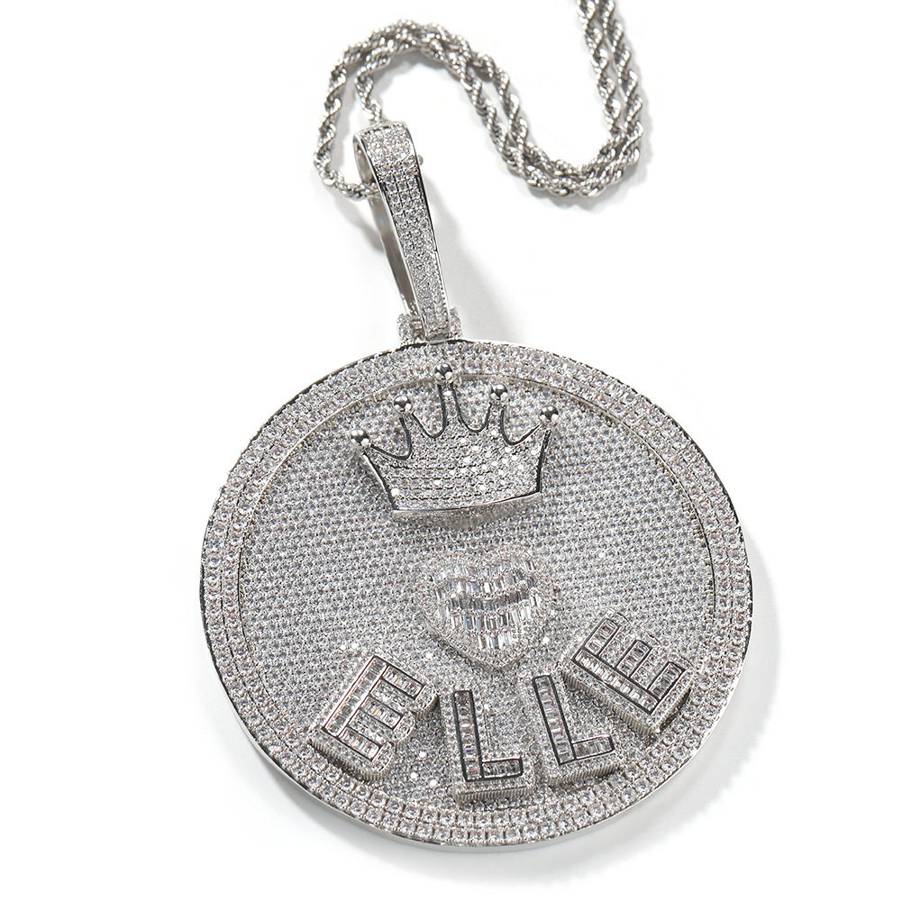 ICE BLING 圆盘皇冠爱心满钻DIY英文字母吊坠项链 嘻哈说唱个性