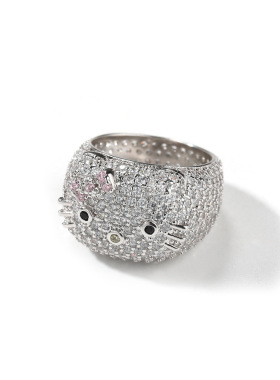 hellokitty可爱猫满钻锆石戒指