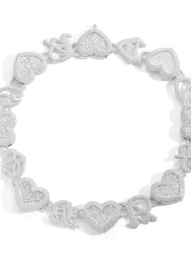 小众个性爱心满钻嘻哈古巴链