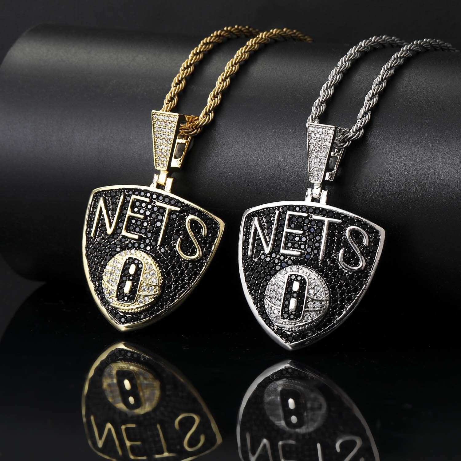ICE BLING 欧美NETS布鲁克林篮网队吊坠项链 满钻个性小众纪念品