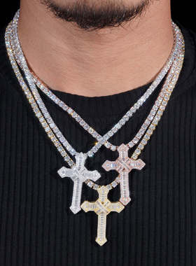 S925纯银莫桑钻复古绷带十字架