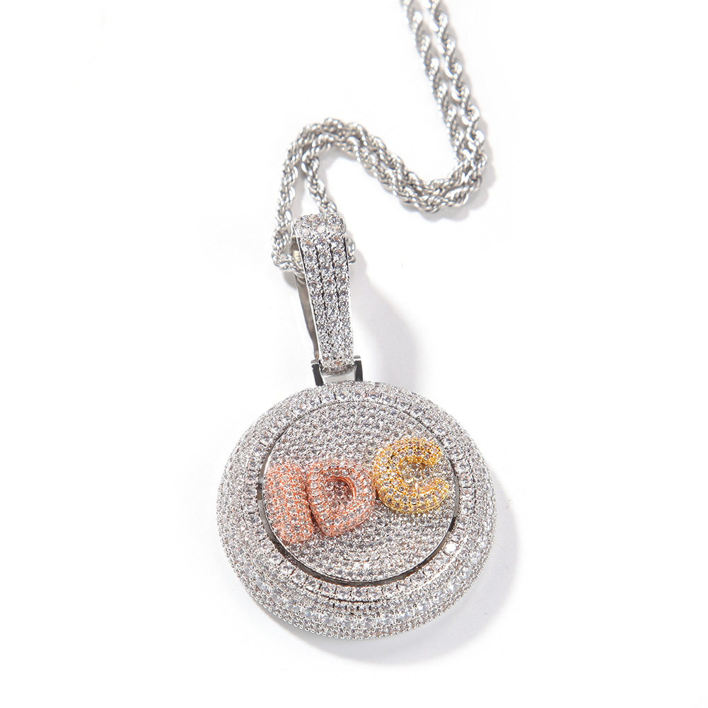 ICE BLING DIY定制英文字母可旋转圆盘吊坠 嘻哈HIPHOP满钻项链