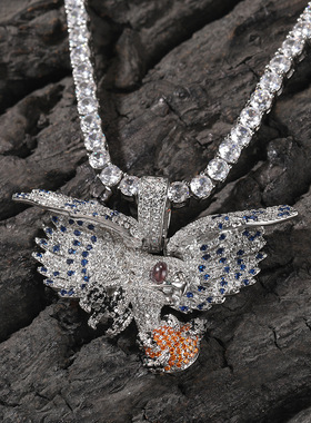 ICE BLING JinJiBeWater_隼同款老鹰叼球满钻锆石吊坠项链 嘻哈