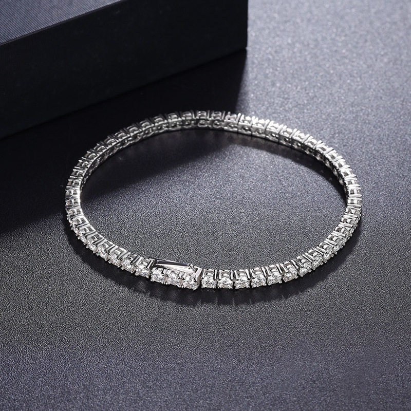 ICE BLING 弹簧扣无痕排钻满钻莫桑钻手链网球链轻奢高级S925婚宴