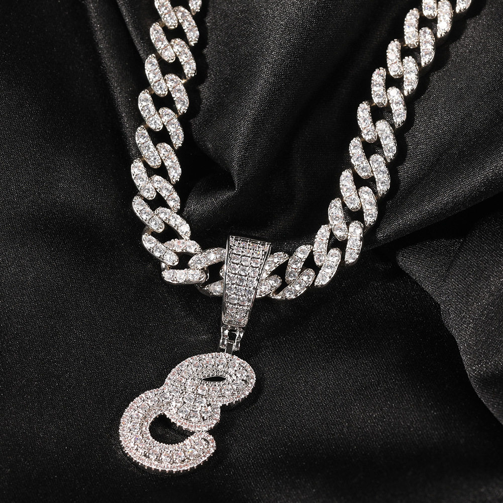 ICE BLING 26个英文字母艺术字体花体吊坠项链 满钻锆石嘻哈个性